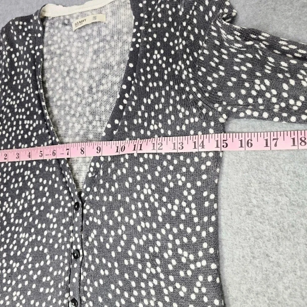 VTG Y2K Old Navy Womens‎ Cardigan Sweater Top Gray Polka-Dot Deep V Neck Preppy